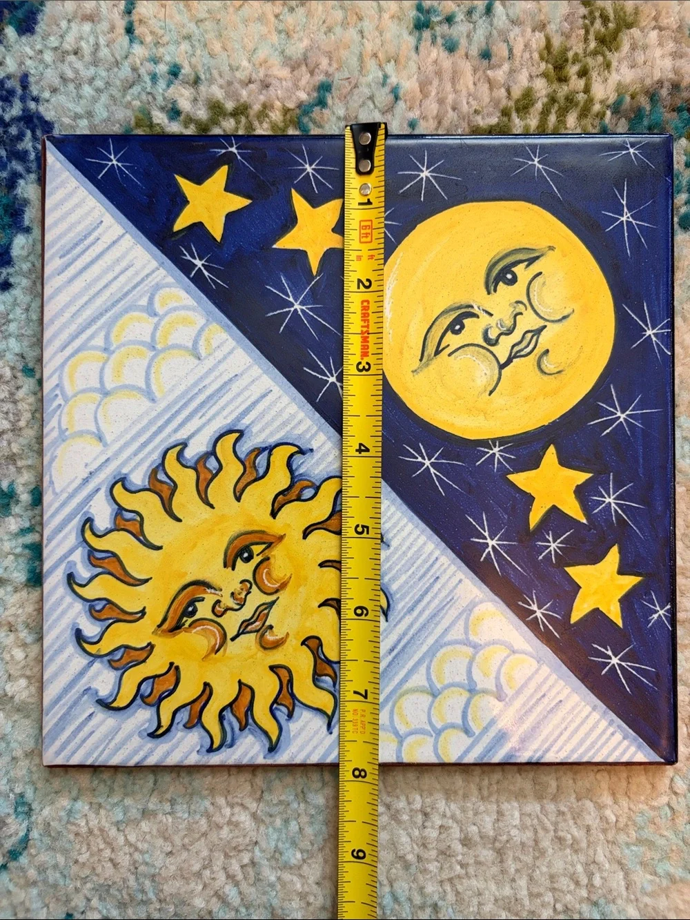 Vintage Cotto Petrus Italian Tile/Trivet - Yellow and Navy celestial